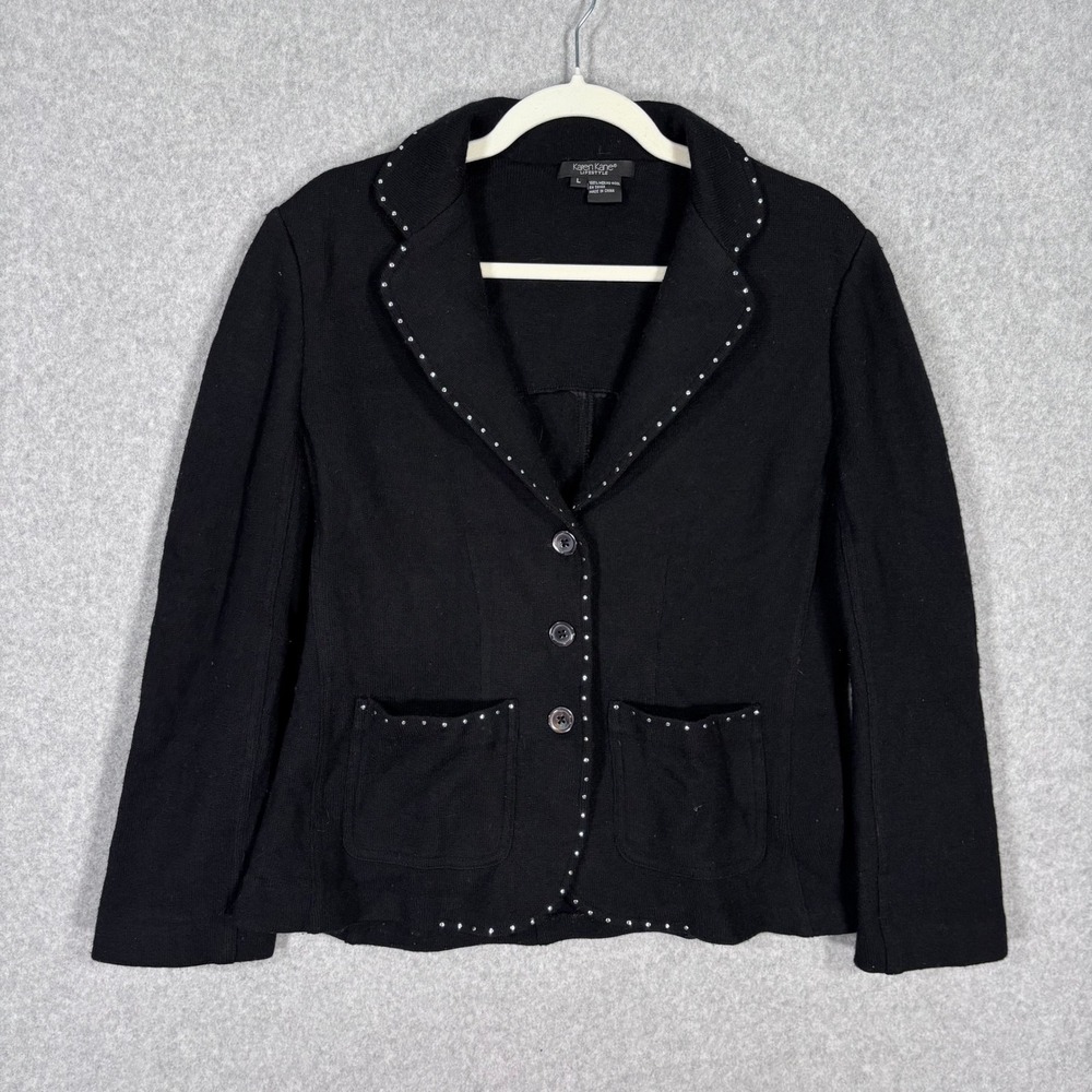 Karen Kane Merino Wool Embellished Blazer‎ Large Knit Sequin Glam Classic Career